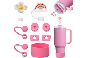 FOSFUKEER Zestaw akcesoriów na kubki Stanley, 6 szczelnych zatyczek silikonowych, 2 pokrywki z otworem na słomki, 1 silikonowe etui na kubek 1,2 l i 850 ml, nie zawiera kubków (antique pink, różowy)