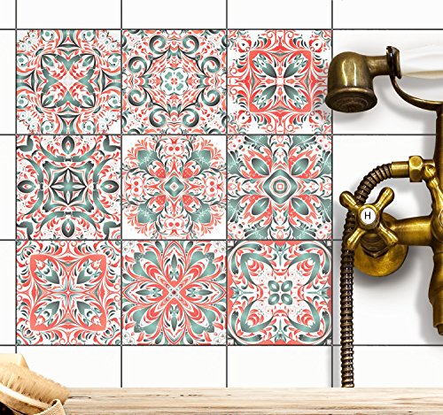 Fliesenaufkleber für Küchenrückwand u. Fliesenspiegel |Fliesensticker mit tollen Ornamenten für Badezimmerfliesen - Küchenwand dekorieren | 15x15 cm - Motiv Mexican Tiles - 9 Stück