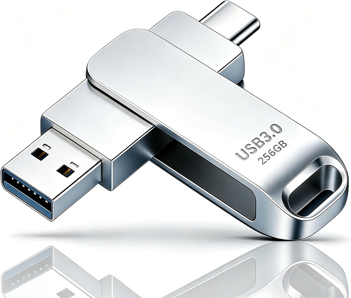 Memoria USB C 3.0 de 256GB, Dual Drive Pendrive Tipo C y USB OTG 2 en 1 Portátil Impermeable Dual Pen Drive USB C Metal Alta Capacidad Memory Stick para iOS Smartphones,Android, PC, Tabletas-USB (M)