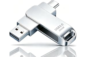 Clé USB 256 Go Double Interface Type-C USB 3.0, Flash Drive Portable Matériau Métallique Pivotant, Compatible Téléphones Portables/Tablettes/Ordinateurs