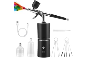 STRIXORN Set de aerógrafo con compresor – portátil y recargable, con una boquilla de 0,3 mm, 5 agujas de limpieza y un cable de carga USB-C. Adecuado para modelismo, cosmética, diseño de uñas y decoración de