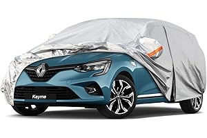 Funda Coche, Kayme Cubre Coches Exterior Impermeable Transpirable Anti-UV Antipolvo de 6 Capas, Cubierta para Coche con Cremaller, Compatible con Ibiza, Citroen C3, Yaris, Polo Hatchback (Hast 415 cm)