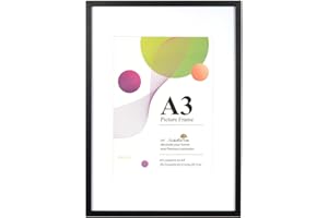 Scholar Tree A3 Frame - 1 Pack A3 Black Frame, Black Picture Frames 29.7 x 42 cm, Wooden Photo Frames with A4 Mount, A3 Picture Frames with Wall Hanging
