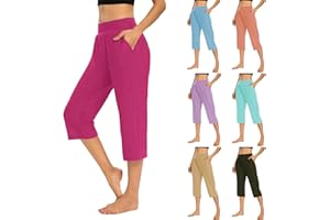VPQILH Women's Cropped Capri Pants UK Sale Clearance Ladies Mid Waisted 3/4 Length Trousers Elastic Waist Trouser Straight Leg Pant with Pockets Shorts Solid Color Tights Soft Pant Smart Office Work Pants