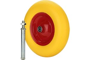 Jiubiaz Rueda de carretilla 4.80/4.00 – 8, poliuretano, Goma maciza con Eje de insercción, a Prueba de pinchazos, eje de 390 mm de diámetro, carga máxima 200 kg, Amarillo