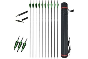 SHARROW 24pcs Archery Carbon Arrows 30 inch Hunting Target Arrows 500 Spine with Replace Broadhead with Arrow Quiver for Compound and Recurve Bow