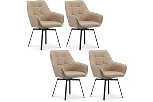 CLIPOP Esszimmerstühle Drehbar Set mit Armlehne, Kunstleder Polsterstuhl Gepolstert Sitz Küchenstuhl Drehstuhl Armlehnenstuhl für Esszimmer Wohnzimmer Büro (4er Set, Kunstleder Beige)