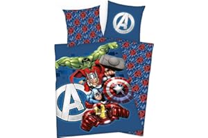arlis Parure de lit Avengers ou Housse De Couette Avengers Marvel 140 X 200 Cm avec taie d'oreille 63 X 63 Cm (Parure Avengers - 1) Lit d’enfant