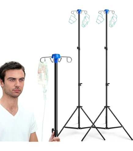 thumbnail image 2 of Thyle IV Pole Stand With Wheels - Adjustable Height Stainless Steel Medical IV Bag Holder 2 of 12