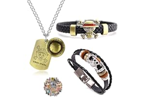 Zaky 28 Pcs Anime Skeleton Pendant Necklace Cosplay Sun Hat Braided Bracelet Sticker Set for Small Medium Persons Collectibles Merch Gifts