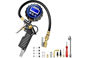 ZOVHYYA Reifenfüller Luftdruckprüfer Reifendruckprüfer 220PSI Reifendruckmesser LCD Vier Messeinheiten Reifendruckmesse 22 Zubehör geeignet für Fahrzeug Basketball Schwimmrunde