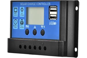 Lelukee 10 A Solar-Laderegler mit Doppel-Usb-12 V / 24 V, LCD-Display, intelligentes Solarpanel, automatisch, für Bleiakkus/Solarpanel/Ladegeräte...