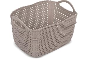 SECENART Secen LONDON - Plastic Storage Baskets with Handle (4LT), Rectangular Kitchen Organiser Storage Box, Strong Plastic Basket Storage Box (CAPUCCINO)