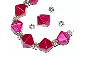 Riga 10 x Hot Pink 'Metallic Lustre' Bicone Glass Beads 13mm + 20 Silver Daisy Spacers (Ref:13A32)