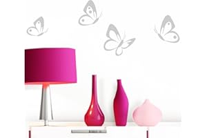 Grandora Wandtattoo 4er Set Schmetterlinge I hellgrau 8-10 cm I Baby Kinderzimmer selbstklebend Wand Aufkleber Wandaufkleber Wandsticker Sticker W697