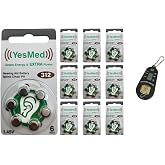 YesMed Extra Power 312 Number Hearing Aid Battery (10 Packs x 6 Pieces = 60 Pieces Battery) + GIFT Hearing Aid Battery Meter 1 Piece