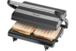Bestron Piastra Tostapane, Griglia per panini con vassoio di raccolta, macchina per panini con impugnatura cool-touch e rivestimento antiaderente, 700 watt, Colore: Nero
