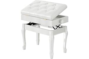 Jargrovs Piano Stool,10 Button Piano Bench Made of Thickened PU Leather,Piano Bench Adjustable Height Made of Solid Wood with Curved Legs,White Piano Stool with Storage,Piano Chair