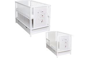 ‎DEDSTORE-BABY Dedstore-Baby Babybett mit Matratze 120x60 cm Höhenverstellbar - Komplett Set - Beistellbett Weiß Motiv Bär - Baby Bett - Kinderbett - Babybetten - Baby Bed Spannbettlaken mit Gummizug Laken