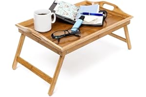 Relax world Vassoio da Letto, in bambù, con Gambe Pieghevoli,Tavolino Colazione, Color Naturale, Legno, Marrone,HxLxP: 25x50x30 cm