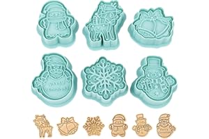 AURASKY Formine per Biscotti Natale, 6 Pezzi Stampi Biscotti Natalizi, 3D Tagliabiscotti di Natale in Silicone, Renna Campana Fiocco di Neve Tagliapasta Set