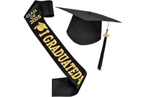 Angenster Graduation Hat Cap Set, Graduation Hat with Letters Etiquette Bands of Black Graduation Caps with Tassels, Adults Black Bachelor for Graduation Ceremony Party Favors
