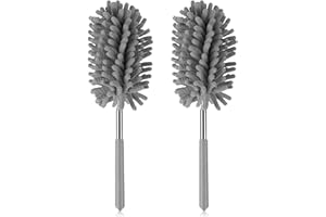 NileHome Microfiber Dusters for Cleaning, 2 Pack Mini Duster with Extension Pole Detachable Cleaning Supplies for Office, Car, Window, Furniture