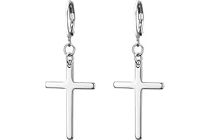 JewelryWe - Pendientes largos de acero inoxidable para hombre y mujer, diseño de cruz larga, color dorado y plateado, para niños y niñas