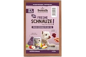 BOSCH TIERNAHRUNG Bozal Bosch Freshe – Paquete de acción de Fruta 4 x 200 g + Molde de Hielo para Hielo para Perros | Topping para Comida para Perros | Apto para Comida Seca y húmeda | con Manzanas, Peras y arándanos