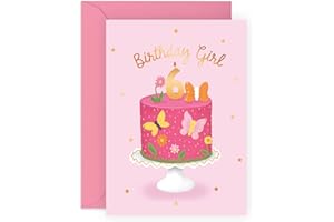 Kartka na szóste urodziny dla dziewcząt - kartka z okazji 6 urodzin - wiek 6 - sześć lat - różowy motyl dla dzieci - córki - wnuczka - w zestawie zabawne naklejki - od Central 23