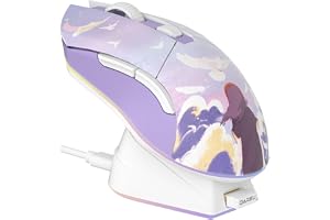 DAREU Dream Purple trådlös spelmus med laddningsstation, uppladdningsbar RGB, 12K DPI, 6 programmerbara knappar, högprecision