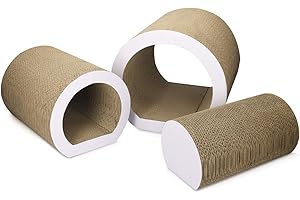 Navaris Cat Tunnel Scratcher Set (3-Pieces) - Corrugated Cardboard Paper Scratching Board Tubes and Roll Toy for Cats - Scratch, Lounge, Hide and Play