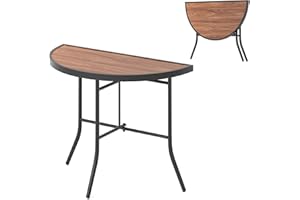 TANGZON Folding Garden Table, Half-Round Outdoor Dining Table with Metal Legs, Semi Circle Event Dining Furniture for Patio Backyard Bistro Terrace, No Assembly