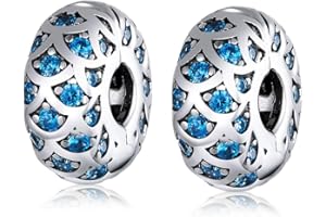 MEETCCY Clip Spacer Charm 925 Sterling Silver Blue White Crystal Charm Clip Lock Spacer Stopper Charm Bead for Bracelet,Compatible with European Charm Bracelet Beads