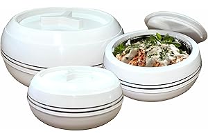 TENLITE Insulated Casserole Hot Pot Set of 3 (1200ml, 1500ml, 2500ml) – Stainless Steel Inner, Food Warmer Serving Bowls with Lids – Heat Retaining Hot Case for Chapati, Curry, Rice, Party & Home Use.