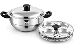 Next Future Idli Steamer Stainless Steel 2 Plate | 8 idlis | Idli Maker Steel, Induction and Gas Stove Compatible Idli Cooker (N8, Steel Silver)