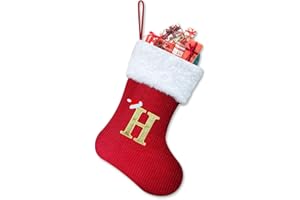 Homemari Personalisierte Weihnachtsstrümpfe mit Buchstaben 30 cm Bestickter Nikolausstrumpf Christmas Stockings Weißem Plüschbündchen Kamin hängende Ornamente Geschenkhalter für Weihnachtsbaum H