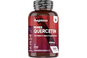 ‎WEIGHTWORLD Reines Quercetin 1000mg pro Portion - 180 vegane Kapseln - 3 Monate Vorrat - Aus der Saphora Japonica - 2 Kapseln Täglich - Frei von Magnesiumstearat, Ohne Gentechnik & Gemäß GMP - WeightWorld
