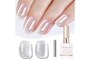 Shining She Smalto Semipermanente Unghie Magnetico,1 PCS Jelly Vetro Cristallo Bianco Grigio Smalti Semipermanenti per Unghie Soak-Off UV LED Transparent Cat Eye Gel Polish Nail Art Salon,15ML