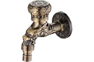 QLING Rubinetto acqua rubinetto accessori per lavatrice decorativi giardino bronzo antico Bibcock lega zinco uso domestico Montato a parete esterno solo foro pratico piccolo (2)
