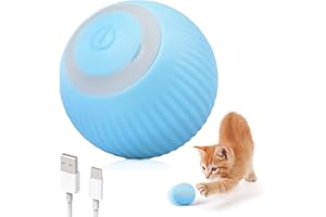 KASBBU Pelota para Gato-Juguete Interactivo para Gatos - Pelota Eléctrica de 360° con Luz LED y Carga Tipo-C, Juguetes Ideal para Ejercicio y Diversión Gato Mascota interactiva (Azul)