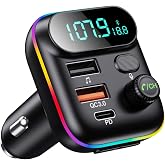 Sanxup Ara&ccedil; i&ccedil;in Bluetooth Adapt&ouml;r&uuml;, Kablosuz FM Radyo Verici, Kablosuz Bluetooth 5.0, MP3 M&uuml;zik &Ccedil;alar, QC3.0 + PD 20W USB Ar