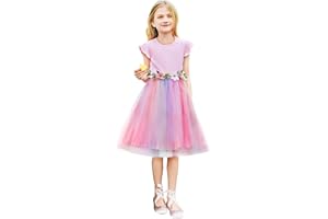 PATPAT Vestito Bambina: Elegante Abito da Bambina Tulle, Abiti da Principessa con Ricami a Fiori, tutù Abitini per Festivo, Matrimonio Compleanno 2-10 Anni, Taglie 83-140 CM