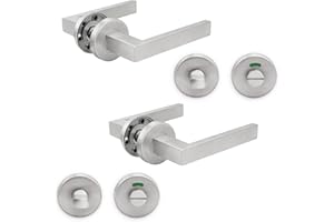Probrico 2 Pack Brushed Nickel Door Levers On Rose Liberty Door Handle Set,Interior Door Handle Set with Round T-Bar Internal Door Handles and Bathroom Lock Thumb Turn & Release Set,No Latch Included