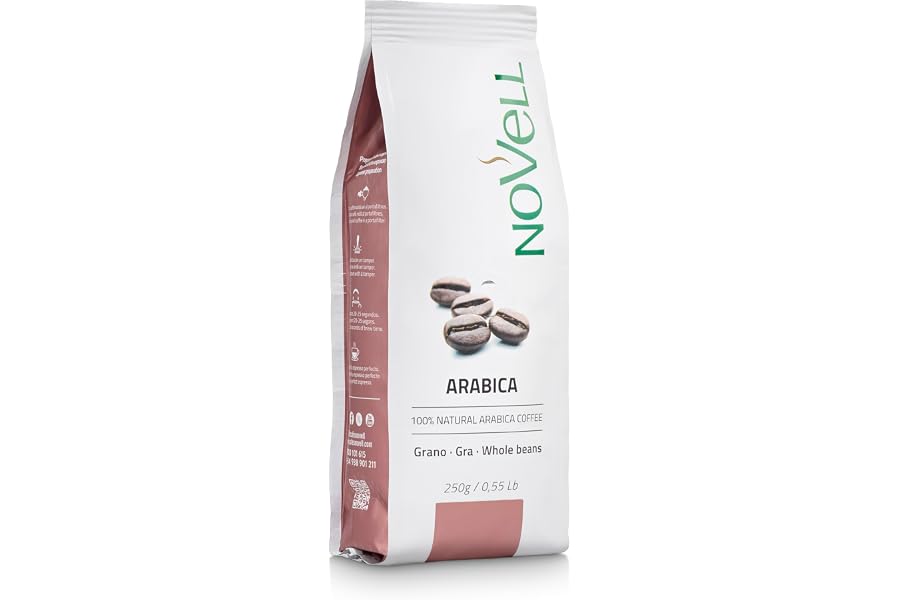 NOVELL - Café en Grano Natural 100% Arábico 250g | Grano Natural para Experiencia Gourmet Premium | Fácil Uso con Válvula Uni
