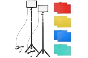ANDOER*V Andoer 2 Pack LED Video Light Dimmable 3200 K - 5600 K with Adjustable Tripod Stand, 5 Colours Colour Filter, for YouTube, Game Streaming Photography