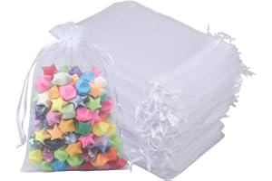jijAcraft 100pz Sacchetti Regalo in Organza Grandi 13x18cm Borse Organza con Coulisse, per Matrimonio Festa Favore, Caramella, Gioielli (Bianco)
