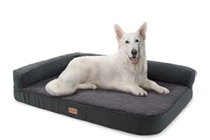 brunolie Odin - canapé pour Chien, Lavable, orthopédique et antidérapant, Coussin pour Chien, Dossier Amovible, Taille L (120 x 80 x 12 cm) - Gris foncé