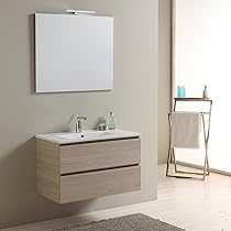 Mobile Bagno Sospeso PORTO - Bianco/Olmo, 2 Cassetti Soft-Close, Lavabo Ceramica, Specchio LED 80x60 Cm - Foto 5