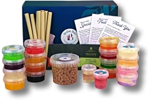 Kit de té de burbujas mixtas de bricolaje premium |Popping Boba, gelatina de varios sabores, bolsitas de té verde, jarabes de diferentes sabores y leche en polvo (8 porciones) de Boba Bar London.